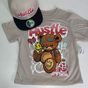 Hustler Hollywood Tan Teddy Bear Tee & hat Sz 4 NWT